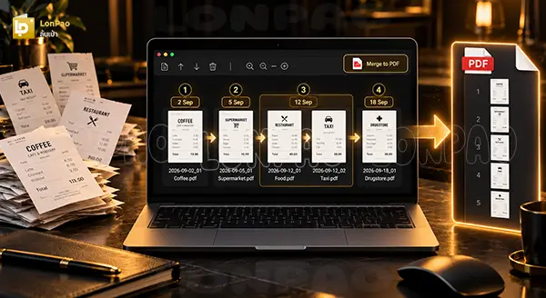 รวมใบเสร็จหลายหน้าเป็น pdf