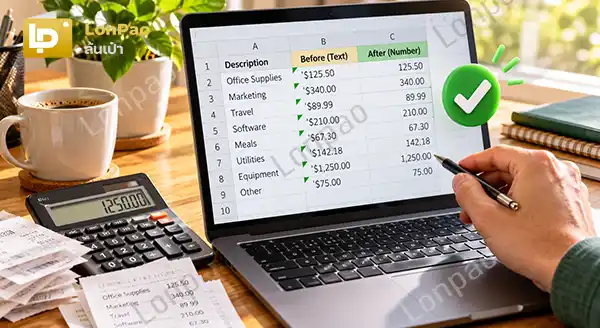 excel แปลงข้อความเป็นตัวเลข