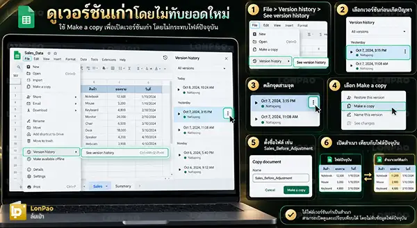 google sheet ประวัติการแก้ไข